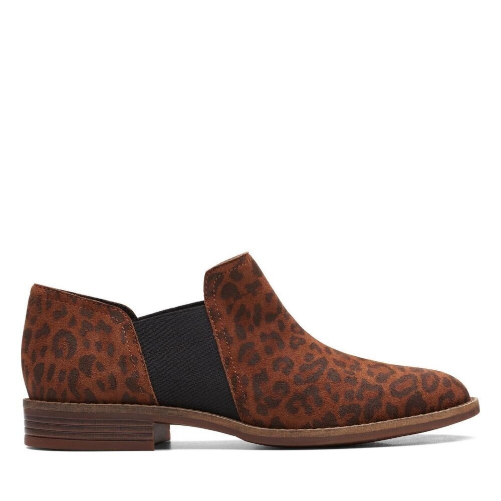 Clarks Womens Camzin Step Leopard animal print Brown Leather Shoes 5.5 M NEW